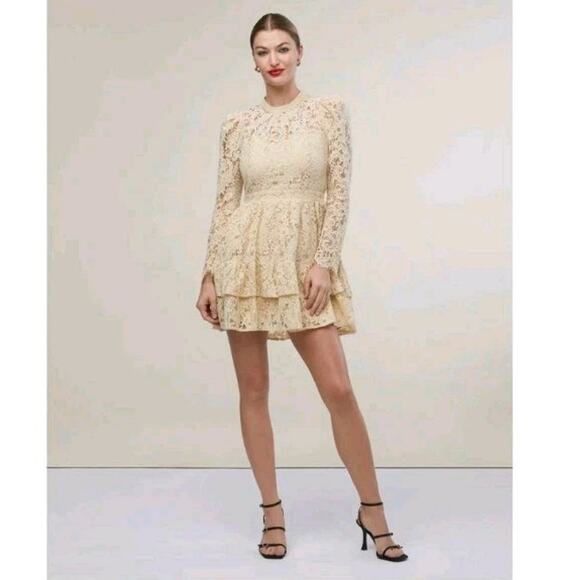 Rachel Parcell Women's Metallic Lace Mini Dress Sz 8 Gold Long Sleeve Feminine - Picture 7 of 7